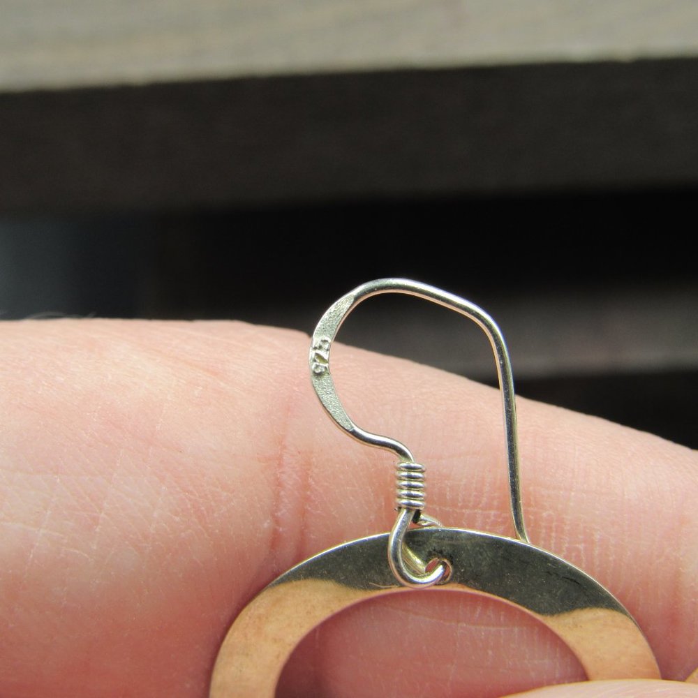 Sterling Silver Flat Circle Dangle Earrings Vinta… - image 3